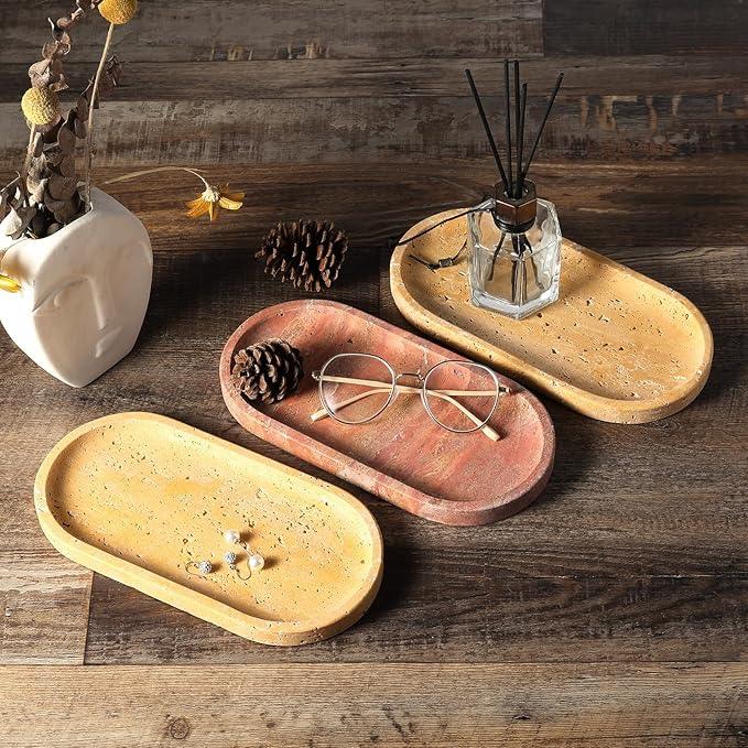 Koville Natural Travertine Tray for Bathroom Vanity, Noble Golden Yellow Bathroom Marble Trays for Countertop Organizer, Decorative Home Décor Catchall Tray for Perfume, Candles, Jewelry Dish Trays - ModernBath