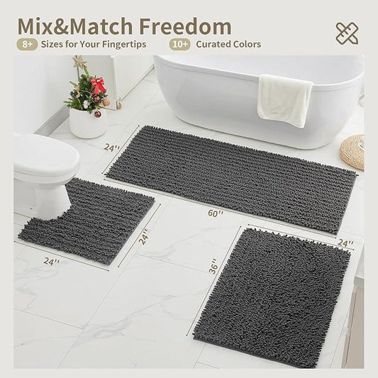 Ruggnovea Chenille Bathroom Rugs Non Slip Washable, Extra Thick Soft Absorbent Chenille Bath Mat, Non-Slip Barrier Backing, Quick Dry Machine Washable Bath Mats Tub, Shower,Floor/Sink,24x17,Darkgrey - ModernBath