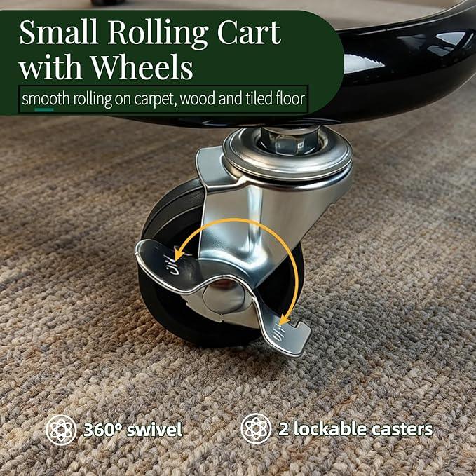 2 Tier Cart with Wheels Heavy Duty Metal Rolling Storage Cart for Under Desk Storage, Short Small Utility Shelf for Pantry Kitchen Bathroom Laundry, Home Organizer with Large Basket, Black - ModernBath