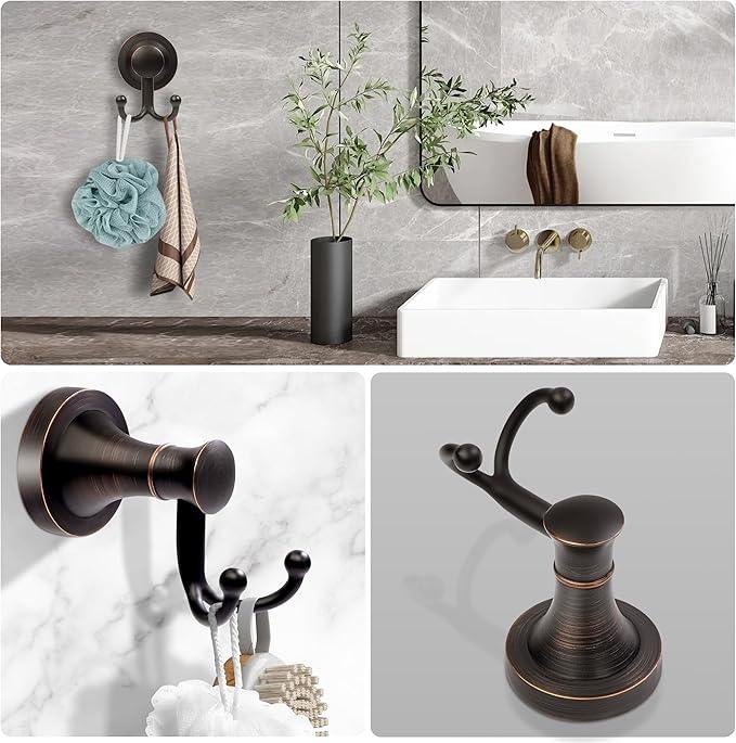 Bronze Towel Hooks, Bathroom Robe Hook Oil Rubbed, Heavy Duty Double Towel Hooks Bath Farmhouse Coat Clothes Hook Wall Mounted Rustic for Bathroom Kitchen Washroom - ModernBath