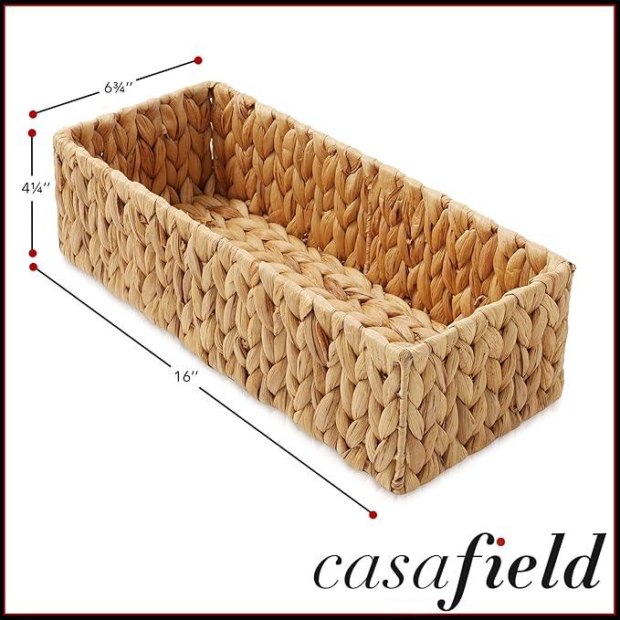 Casafield Set of 2 Bathroom Storage Baskets, Natural - Water Hyacinth, 16" W x 6.75" D x 4.25" H, Woven Toilet Tank Topper Bins for Organizing Tissues, Toilet Paper, Toiletries, Shelves - ModernBath