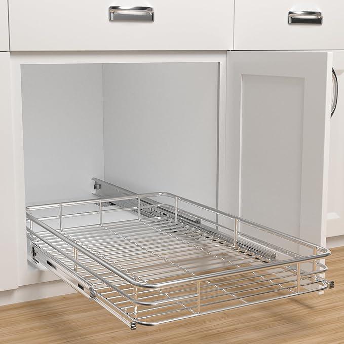 Pull Out Cabinet Organizer (13.4" W x 21" D), Put Out Shelves for Kitchen Cabinets, Roll Out Drawers Heavy-Duty Metal Sliding Shelf, Bottom Mount - ModernBath