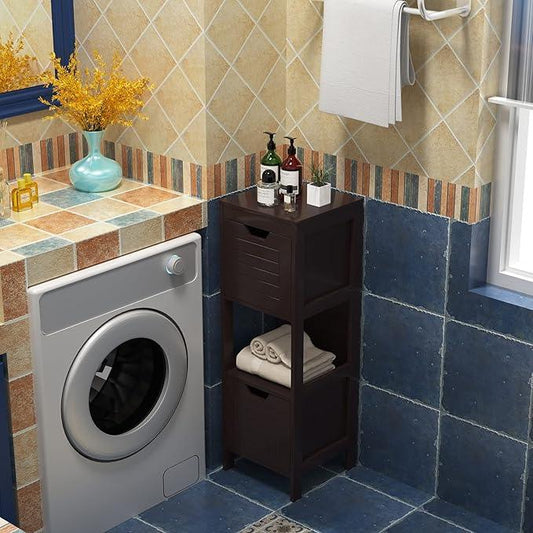 Tangkula Bathroom Floor Cabinet, Narrow Wood Storage Cabinet w/2 Switchable Drawers, Multifunctional Side Cabinet for Bathroom, Freestanding Small Cabinet for Small Spaces, 12 x 12 35 Inch (Espresso) - ModernBath