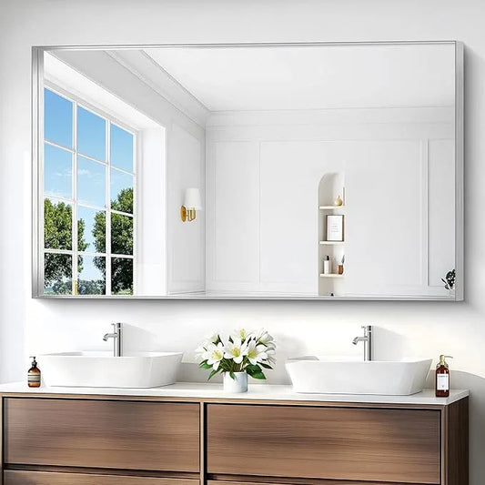 NIMURY Silver Bathroom Mirror, 36x60 Inch Rectangular Deep Frame Mirror, Large Wall Mounted Bathroom Vanity Mirror Over Sink for Bedroom,Restroom, Living Room, Hangs Vertically or Horizontally - ModernBath