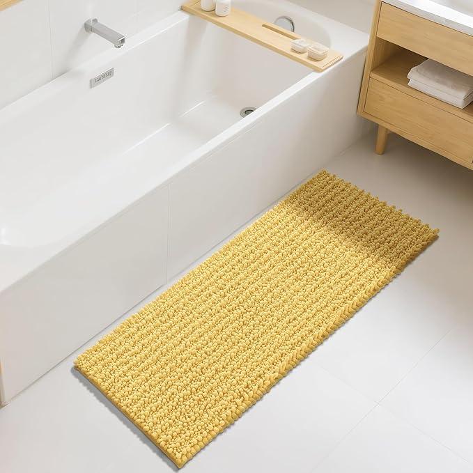 Yimobra Bathroom Runner Rug 55x24 Inch - Extra Long Non Slip Chenille Bath Mat, Soft & Absorbent, Machine Washable Shaggy Hallway Carpet for Vanity Tub Shower, Yellow Home Decor Accessories - ModernBath