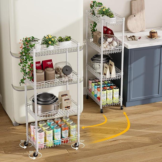 4 Tier Basket Shelf Wire Shelving Unit Adjustable Storage Shelves Big Basket Rack for Garage Kitchen Office Pantry Corner 17.2" Dx12.2 Wx50 H White - ModernBath