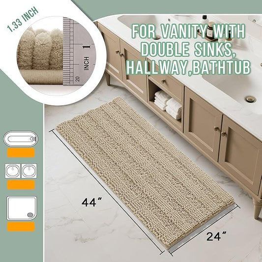 Yimobra Bathroom Rug Mat 44 x 24, Non Slip and Super Absorbent Bath Mat,Machine Washable Quick Dry,Ultra Plush Chenille Shower Rugs for Bathroom Floor Sink Tub and Shower Outside,Camel - ModernBath