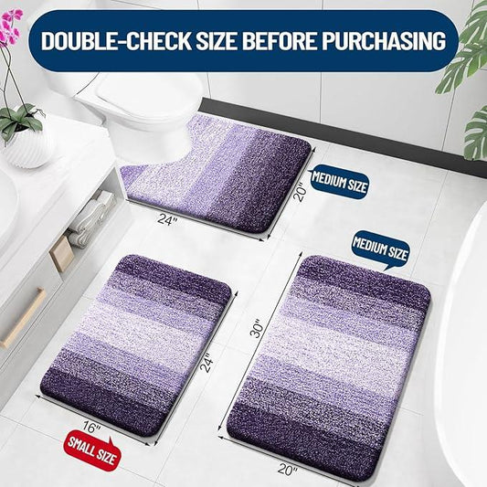 OLANLY Luxury Toilet Rugs U-Shaped 24x20, Extra Soft and Absorbent Microfiber Bathroom Rugs, Non-Slip Plush Shaggy Bath Mat, Machine Wash Dry, Contour Bathroom Mats for Toilet Base, Violet - ModernBath