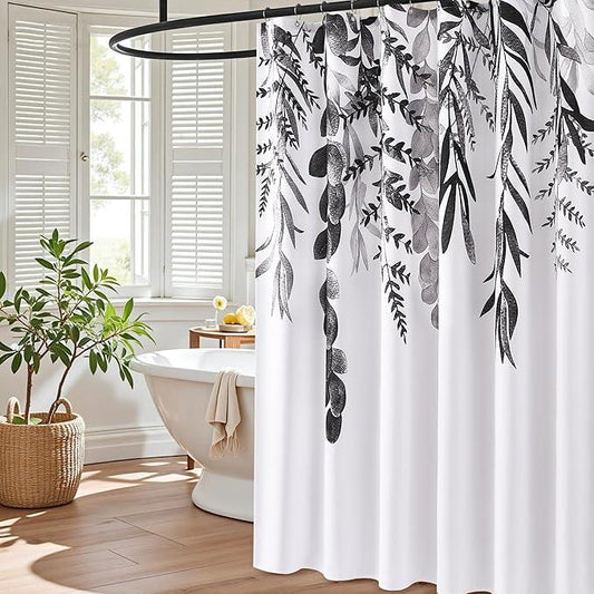 BOODII Black Plant Watercolor Shower Curtains 72 inches Long Floral Leaf Shower Curtain for Bathroom Botanical Leaves Black Eucalyptus Curtain Jungle Bathroom Decor 72x72 - ModernBath