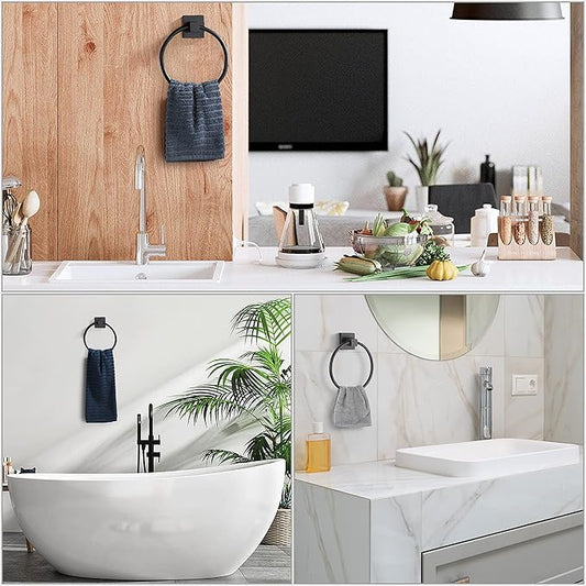 BVL Towel Ring Black, Hand Towel Holder Ring Hanger for Bathroom Kitchen ,Metal Round Towel Holder Wall Mounted Towel Rack,2 Pack 206322