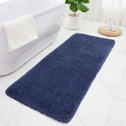 ILANGO Navy Blue Bathroom Rugs 60" × 24" Non Slip & Super Absorbent Thick Soft, Washable Bath Carpet Runner for Floor, Microfiber Plush Shaggy Bath Mats with Rubber for Bedroom Bathtub Shower Room - ModernBath
