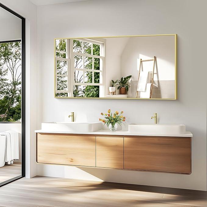 KOCUUY Large Gold Bathroom Mirror, 60x30 inch Rectangular Mirror for Bathroom Sink, Oversized Wall Mirror with Metal Gold Frame for Living Room, Farmhouse, Entryway, Hang Horizontal/Vertical - ModernBath