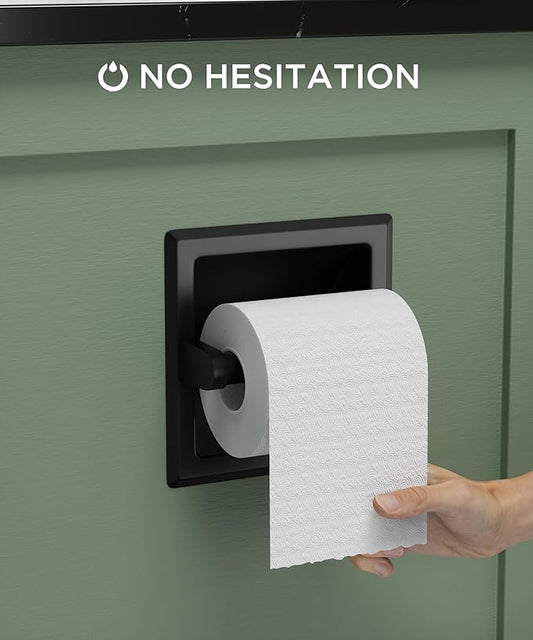 FORIOUS Recessed Toilet Paper Holder, Stainless Steel Durable Tissue Roll Holder Wall Mount for Bathroom Space Saving Design with Mounting Bracket, in Wall Toilet Paper Dispenser Insert, Matte Black