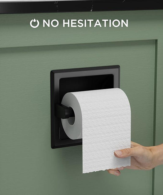 FORIOUS Recessed Toilet Paper Holder, Stainless Steel Durable Tissue Roll Holder Wall Mount for Bathroom Space Saving Design with Mounting Bracket, in Wall Toilet Paper Dispenser Insert, Matte Black - ModernBath