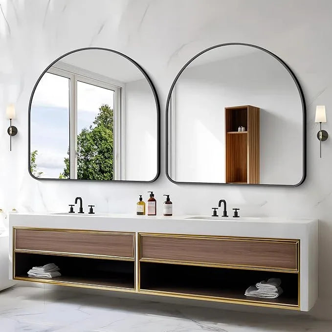 Arched Bathroom Mirror, 45"x45" Black Arched Mirror for Bathroom, Wall Mounted Mirror, Black Vanity Wall Mirror Metal Frame for Bedroom, Entryway, Living Room, Hanging or Leaning Against Wall - ModernBath