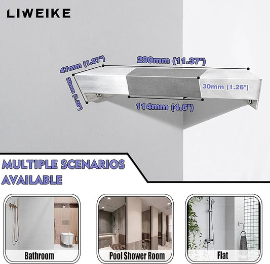 LIWEIKE Brushed Nickel Shower Foot Rest Bar Wall Mount Shower Stool for Shaving Legs Non-Slip Scrub Shower Foot Step Square Corner Shower Shaver Foot Rest