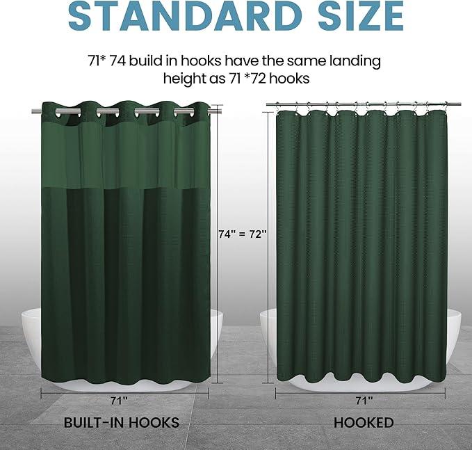 EUTXL Dark Green Shower Curtain and Liner Set - 230GSM Waffle Weave Textured Heavy Duty,Hotel Luxury Weighted Bath Curtain,71W x 74H - ModernBath