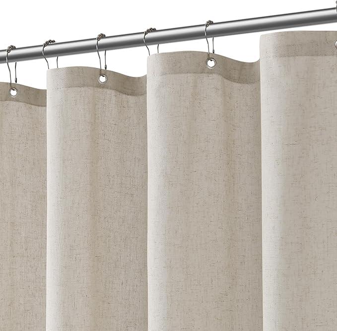 Jowels Apricot Linen Shower Curtain, Boho Farmhouse Shower Curtain Set for Bathroom, 200GSM Luxury Weighted Water Resistant Fabric Textured Shower Curtains with 12 Metal Hooks, 72Wx72H - ModernBath