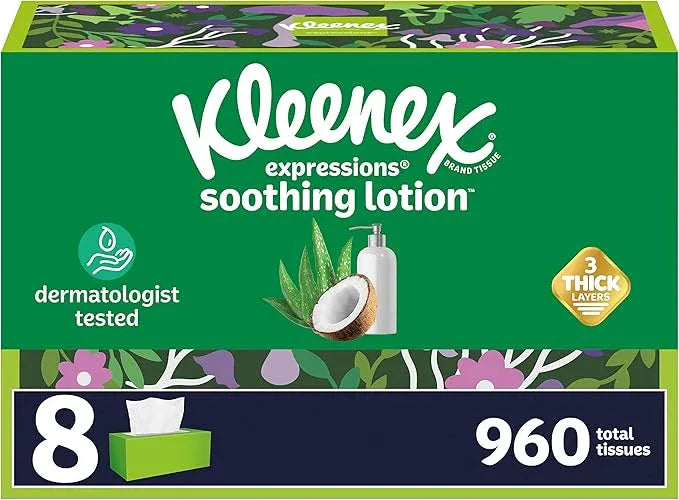 Kleenex Lotion Facial Tissues with Coconut Oil, 4 Flat Boxes, 180 Tissues Per Box, 3-Ply - ModernBath