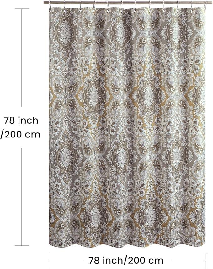 BESTRIPES Long Fabric Shower Curtain, Beige Grey Blue Printed Boho Paisley Damask Pattern Shower Curtains for Bathroom, Waterproof Bathroom Curtains, 78" W x 78" H - ModernBath
