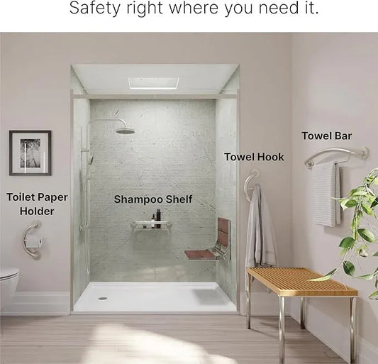 HEALTHCRAFT Plus 2-in-1 Towel Ring & Grab Bar (14 Inch) | ADA Compliant Bathroom Safety Grab Bar for Seniors, Wall-Mounted, Supports Up to 500 lbs, Polished Chrome - ModernBath