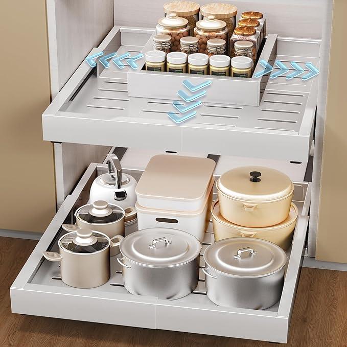 1 Pack Pull Out Cabinet Organizer, Slide Out Drawer Expandable Width (12"-19") and Depth (17"-23") With 3 Slides, Fixed with Adhesive Film and Nail for Cabinets in Kitchen, Pantry or Bathroom - ModernBath