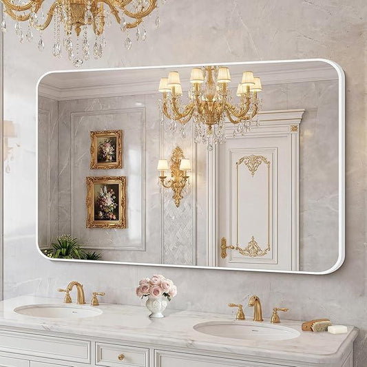 BONEWEI White Bathroom Mirror,55x36 inch Wall Mirror for Bathroom Wall Mounted,Rectangle Mirror for Bathroom Over Sink,Modern Frame Round Corner for Living Room,Bedroom Entryway,Horizontal/Vertical - ModernBath