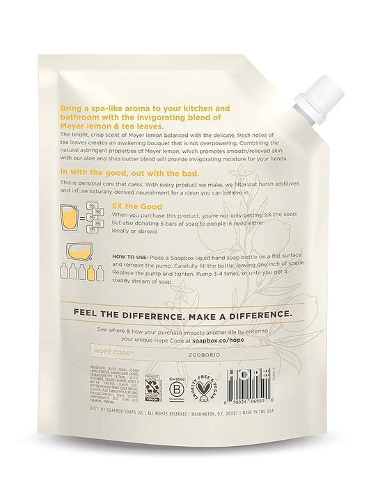 Soapbox Liquid Hand Soap Refill, Meyer Lemon & Tea Leaves, Gentle & Moisturizing Hand Wash for Kitchen and Bathroom, Vegan & Cruelty Free, 64oz Half Gallon Refill (Pack of 1) - ModernBath