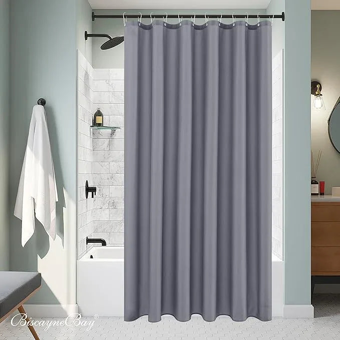 Biscaynebay Extra Long Fabric Shower Curtain Liner 72 Inch Width by 84 Inch Length, Dark Grey Rust Resistant Grommets Top Weighted Bottom Hem Machine Washable - ModernBath
