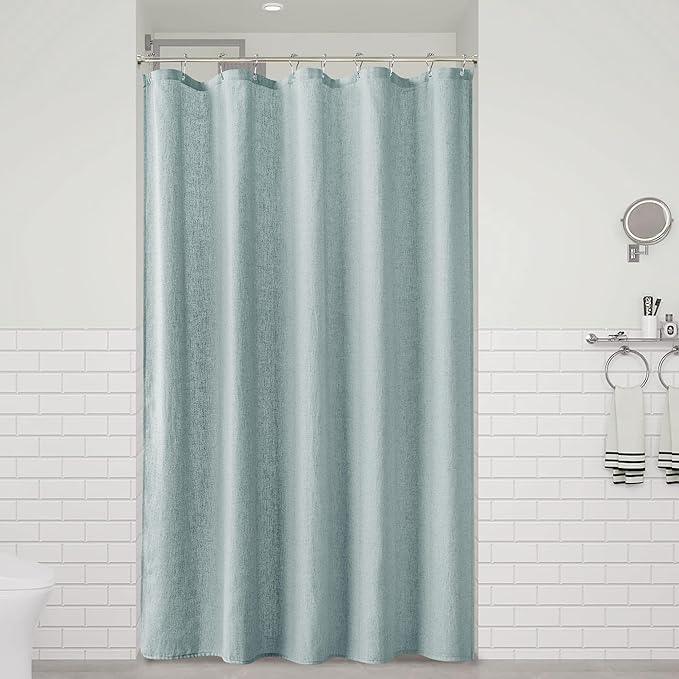 Naturoom Blue Linen Shower Curtain, Cloth Textured Fabric Shower Curtain Set with Hooks, Simple Elegant Modern Farmhouse Country Ultra Thick Bath Curtains for Bathroom,Water Repellent,54x78 - ModernBath