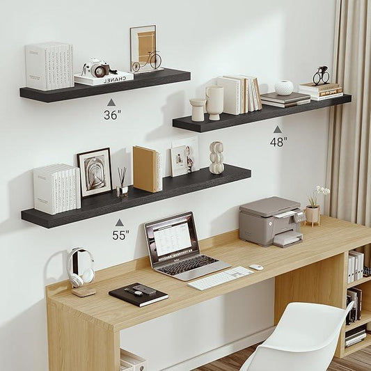 Vivelove 55x10.3 Long Floating Shelves for Wall, Storage Shelf for Living Room, Kitchen, Farmhouse, Wall Shelves with Invisible Brackets,Set of 1, Black - ModernBath