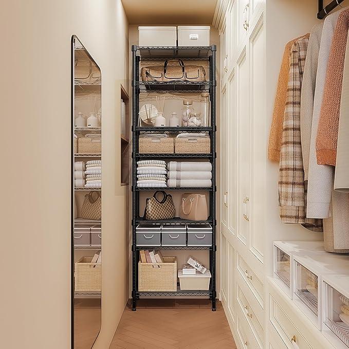 8 Tier 2000 lbs Storage Rack Metal Wire Shelving Unit, Storage Standing Shelf Organizer for Laundry Bathroom Kitchen Pantry Closet Garage Basement Utility Room, Black 13.8" D x 23.6" W x 79.5" H - ModernBath