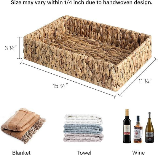 StorageWorks Large Water Hyacinth Tray for Bathroom, Wicker Storage Basket for Shelves, Handwoven Natural Hyacinth Baskets for Organizing, 2-Pack - ModernBath