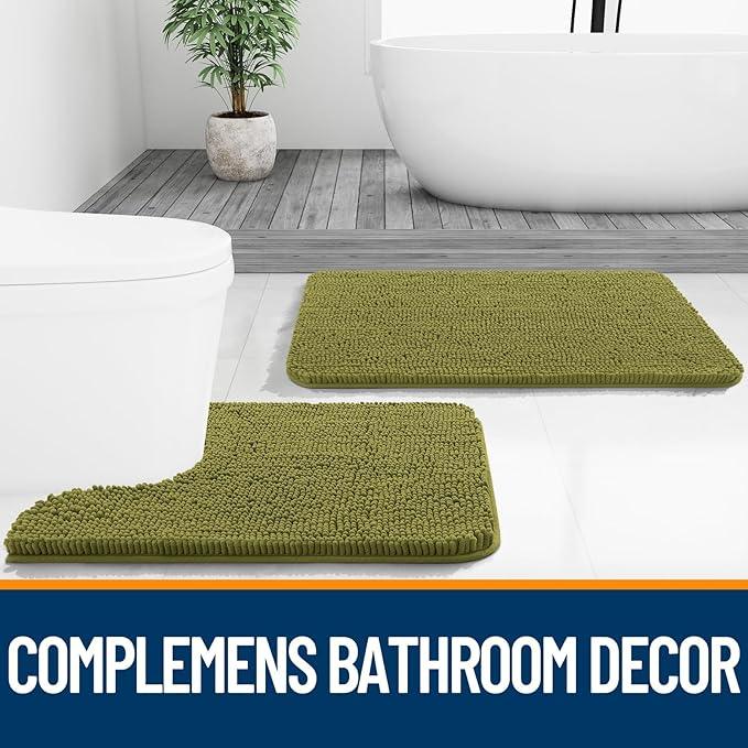 OLANLY Bathroom Rugs 36x24, Extra Soft Absorbent Chenille Bath Rugs, Rubber Backing Quick Dry, Machine Washable Bath Mats for Bathroom Floor, Tub and Shower, Home Decor Accessories, Willow Green - ModernBath