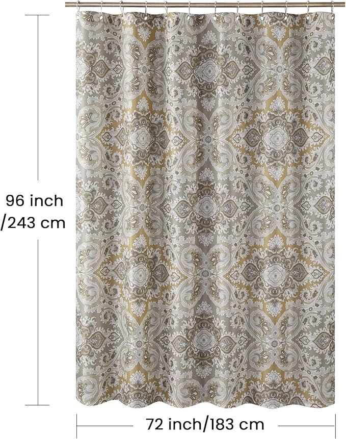 BESTRIPES Extra Long Fabric Shower Curtain, 72 x 96 Inches Beige and Grey Boho Paisley Damask Pattern Shower Curtains for Bathroom, Waterproof Bathroom Curtains, 72" W x 96" H - ModernBath
