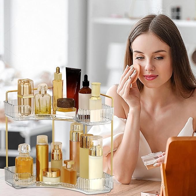 Weidace Corner Bathroom Counter Organizer Bathroom Countertop Shelf Makeup Organizer for Vanity Perfume Tray for Corner Storage (2 Tiers, White)