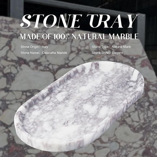 Koville Real Luxurious Marble Vanity Tray, 12"x6" Calacatta Viola Marble Catchall Tray for Bathroom, Natural Stone Perfume Trays Jewelry Dish for Dresser, Genuine Stone Storage Tray for Home Decor