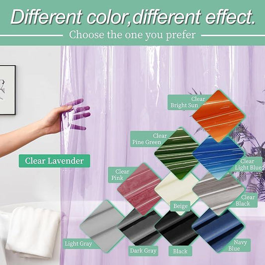 Mrs Awesome Clear Lavender Shower Curtain Liner with 3 Magnets, 72x72 Premium Flexible Sturdy Plastic Shower Curtain for Bathroom Lightweight & Waterproof, Clear Lavender - ModernBath