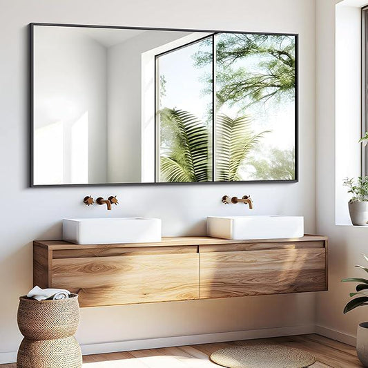 DESBING Black Bathroom Mirror for Wall, 30x50 Inch Rectangle Mirrors with Metal Frame, Modern Vanity Wall Mirror Decor for Entryway Hangs, Bathroom Living Room Horizontal or Vertical - ModernBath