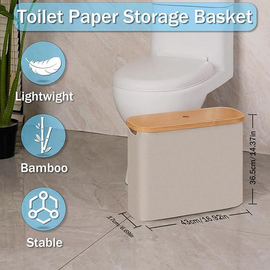 efluky Toilet Paper Basket with Lid, Toilet Paper Organizer for Bathroom, Free Standing Toilet Paper Holder with Storage, Brownbeige - ModernBath