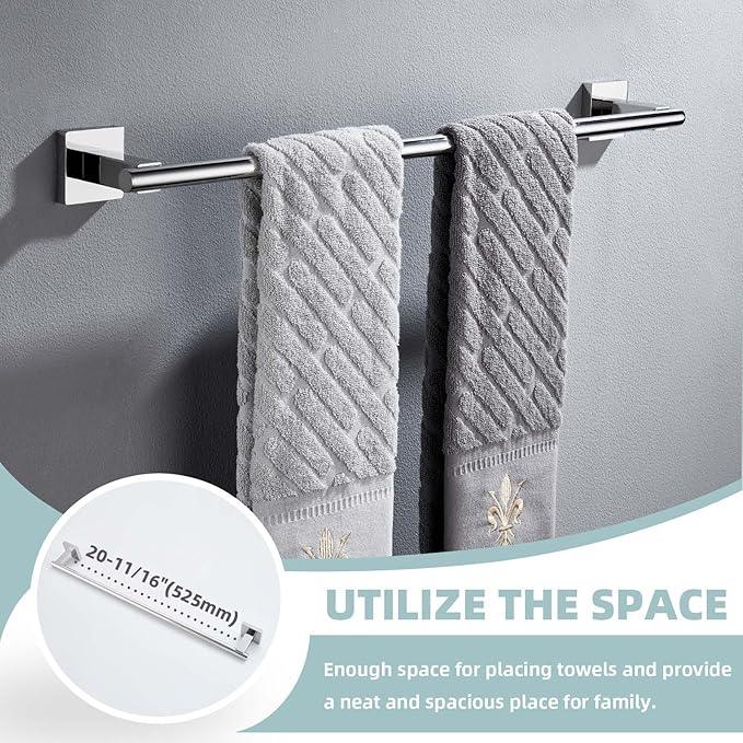 Suyar Bathroom Accessories Set Polished Chrome, SUS 304 Stainless Steel Bathroom Hardware Set 4 Pieces, Include Robe Hook, Toilet Paper Holder, Hand Towel Holder, Towel Bar, Wall Mounted - ModernBath