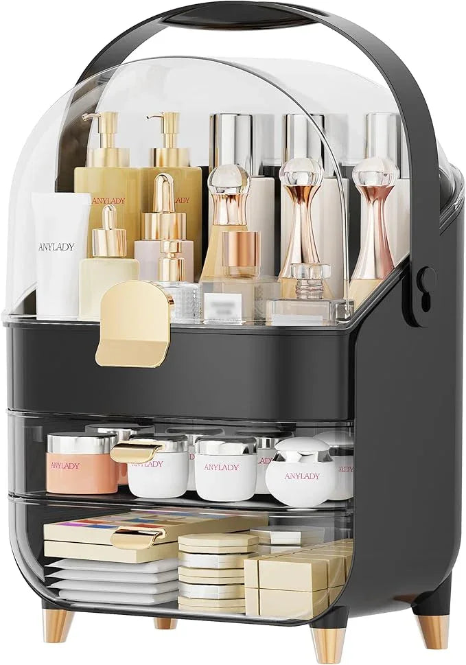 Makeup Organizer Countertop, Skincare Holder Bathroom Counter Organizer, Storage Box Cosmetic Display Cases, Teen Girl Gifts Make up Organizers for Vanity, Dresser (Black) - ModernBath