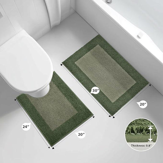 anllugs Bathroom Rugs U-Shaped 20" x 24", Non-Slip Extra Soft Absorbent Bath Rugs, Machine Washable Quick Dry Bath Mats for Toilet Base, Sage Green & Budding Green - ModernBath