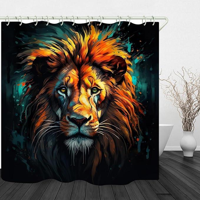 LYFANS Bathroom Uses Vintage Oil Painting Lion 3D Shower Curtain, Luxury Bathtub Standard Shower Curtain, Waterproof and Bright Fabric Shower Curtains, Size (72x72 Inches) - ModernBath