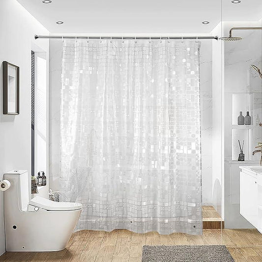 NTBAY EVA Semi-Transparent Clear Shower Curtain with Geometric, Water-Repellent Liner with 3 Magnets for Bathroom, 72x72 Inches - ModernBath