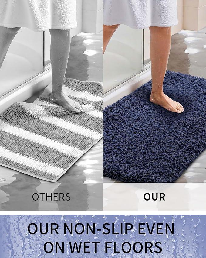 Ruggnovea Bathroom Rugs Non Slip Washable 36x24, Ultra Soft Thick Shaggy Absorbent Bath Mats, High Density Foam Latex Non Slip Backing Bath Rugs, Microfiber Bath Mats for Bathroom Floor&Sink,Navy Blue - ModernBath