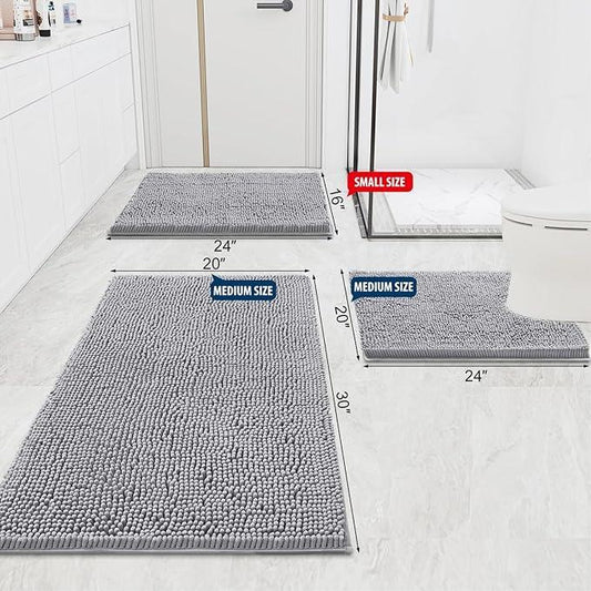 Smiry Luxury Chenille Bathroom Rugs 47x24, Extra Soft and Absorbent Shaggy Bath Mat, Machine Washable, Non-Slip Plush Carpet Runner for Tub, Shower, and Floor, Home Decor Accessories, Light Grey - ModernBath