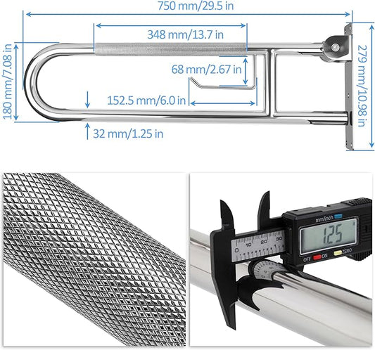 Handicap Grab Bar, 29.5 Inch Stainless Steel Toilet Safety Rails, Disabled Flip-Up Bathroom Grab Bars with Paper Holder, Anti-Slip Toilet Handrails Hand Grips Handicap Grab Bars for Elderly