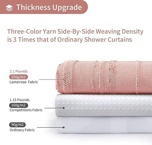 Lameirose Pink Shower Curtain Boho, Cotton Blend Waffle Shower Curtain Textured, Fabric Shower Curtains for Bathroom, Washable 72 x 72 - ModernBath