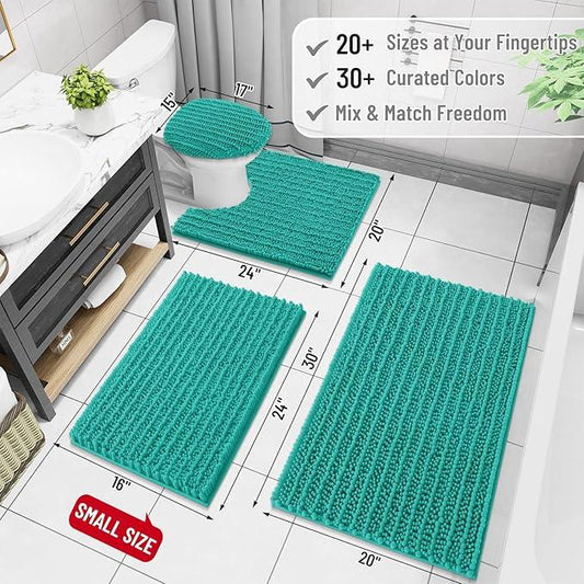 Arotive Luxury Chenille Bathroom Rug Mat, Extra Soft Thick Absorbent Shaggy Bath Rugs, Non-Slip Machine Wash Dry, Plush Bath Mats for Bathroom, Shower and Tub, 34x21, Teal - ModernBath